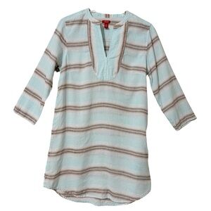 Linen Casual Striped Tunic Top by Izod Size Medium Mint & Peach
